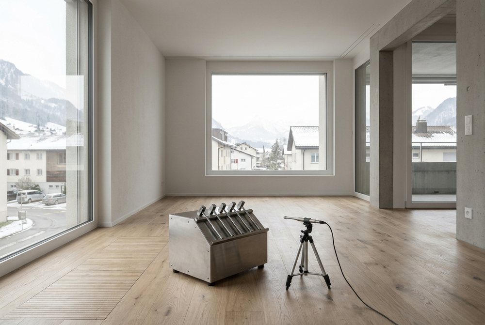 Normhammerwerk für die Trittschallmessung auf einem Holzboden